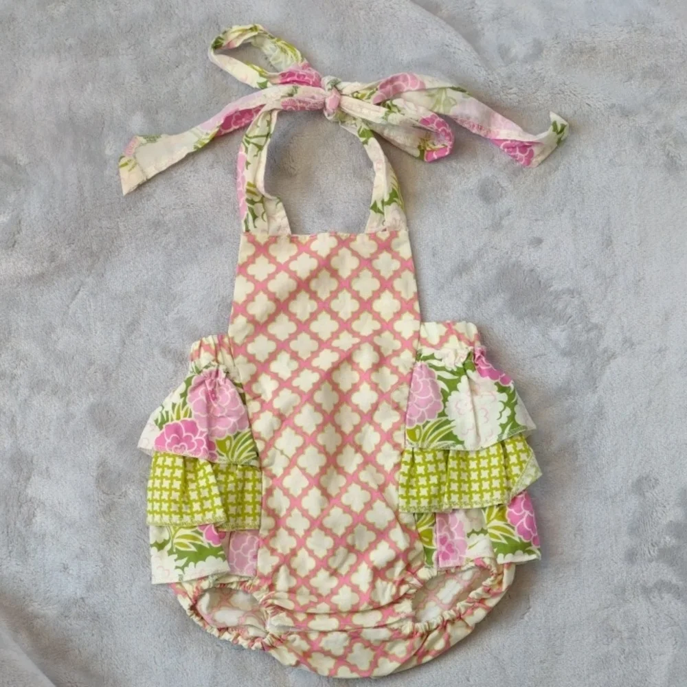 Purrfect Twirlie Girlie Shine All Mine Floral Ruffled Romper Size 0-3 Months